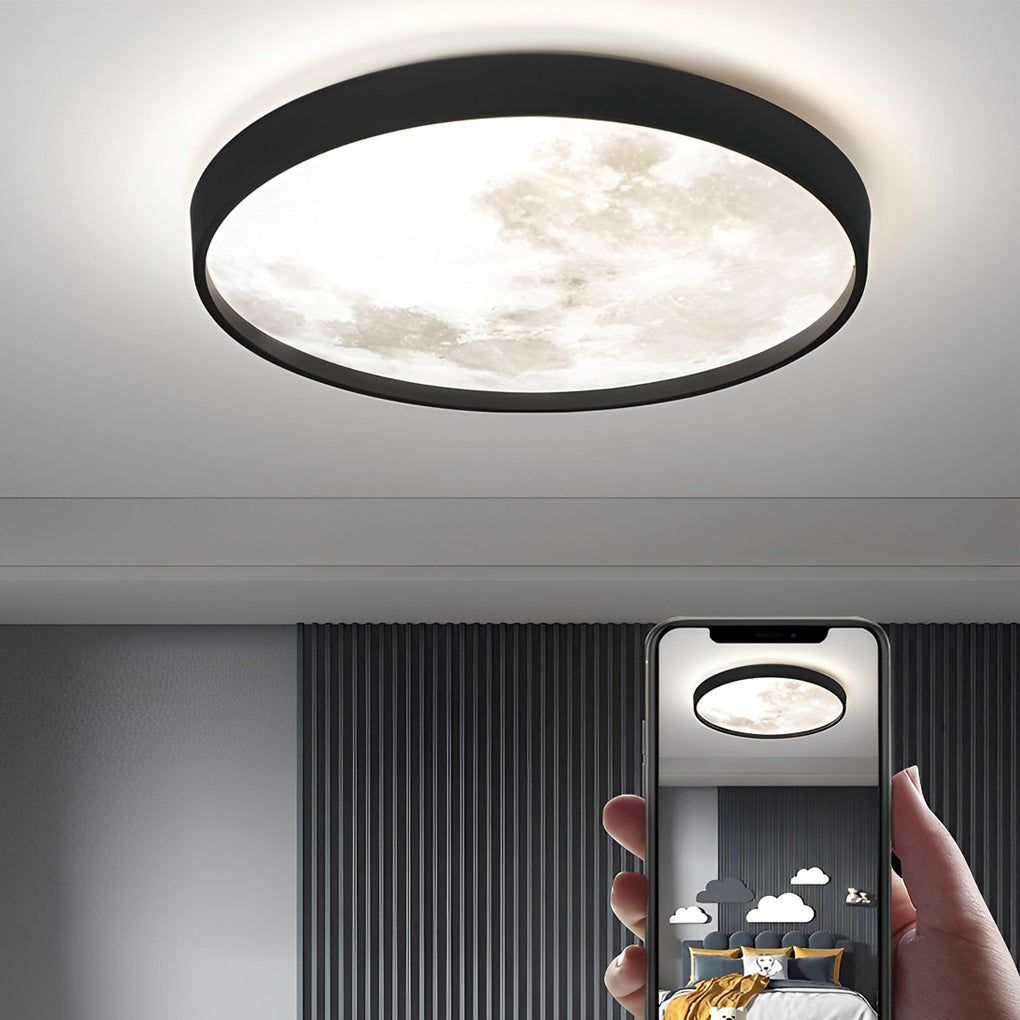 Moon ceiling light with close-up of its moon surface design and light output.