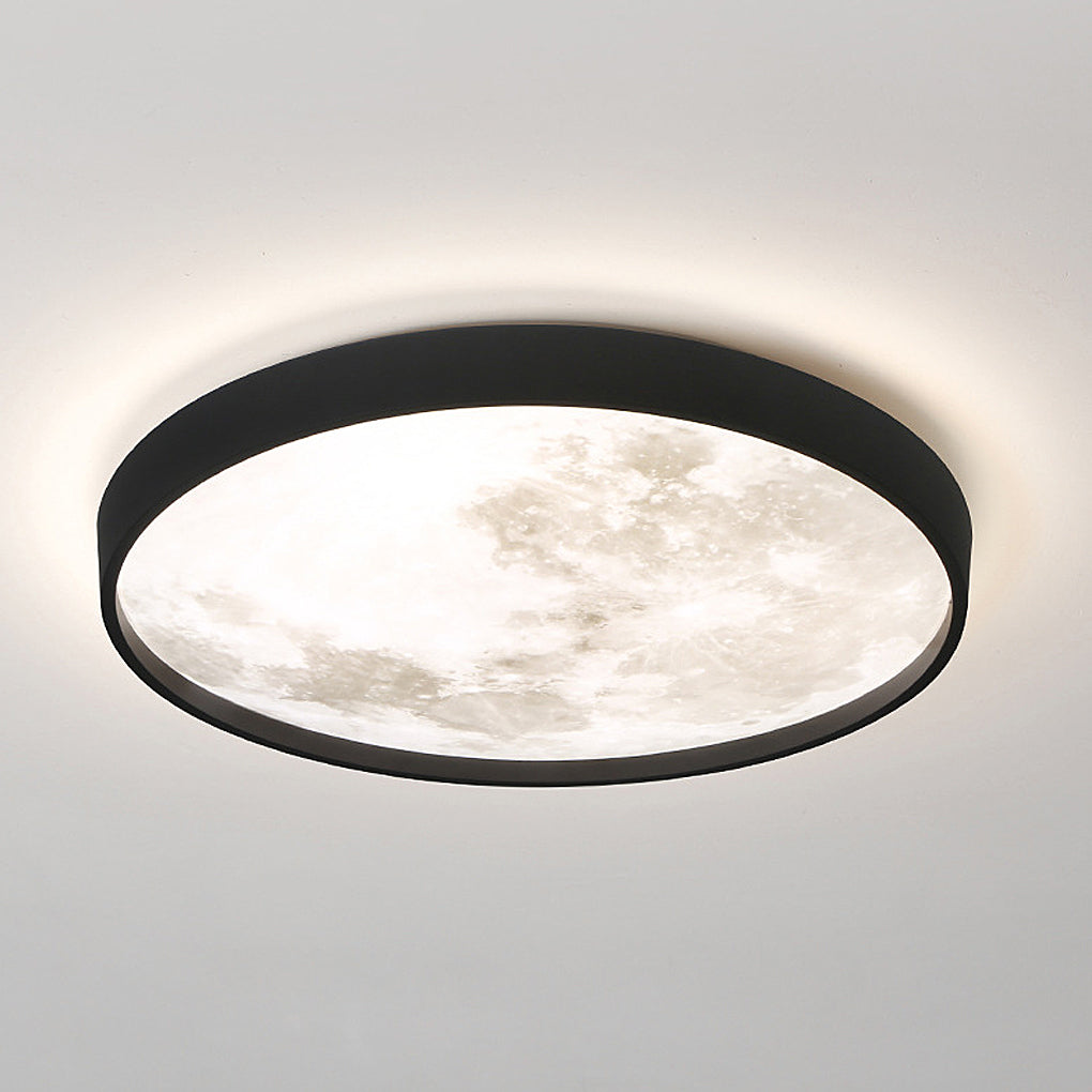 Moon ceiling light with side view showing depth and light diffusion.