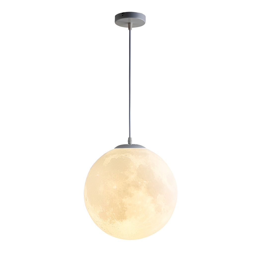 Moon globe pendant light top canopy and hanging cable detail.