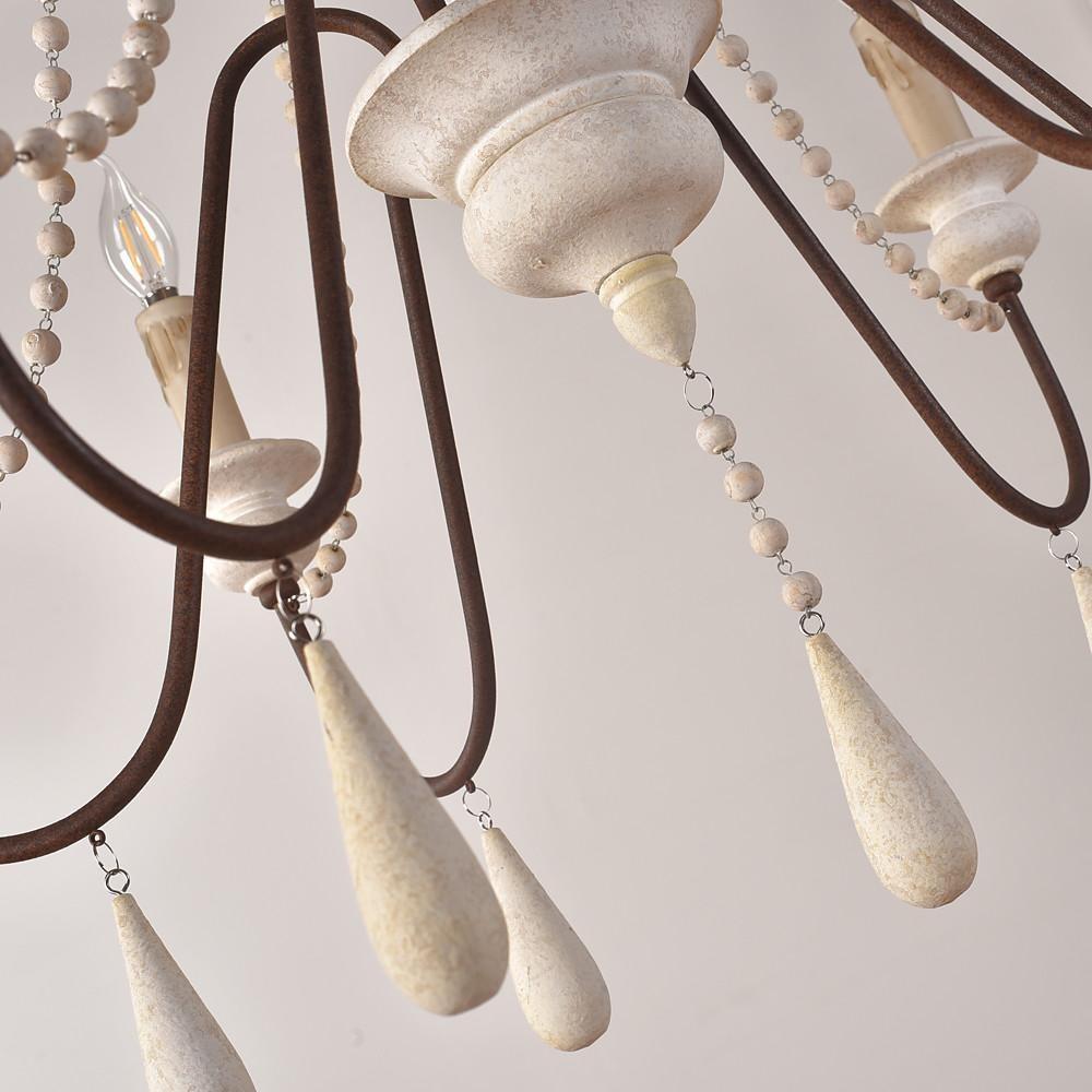 Rustic Farmhouse Wood Bead Chandelier with Teardrops Candle - Style Lights