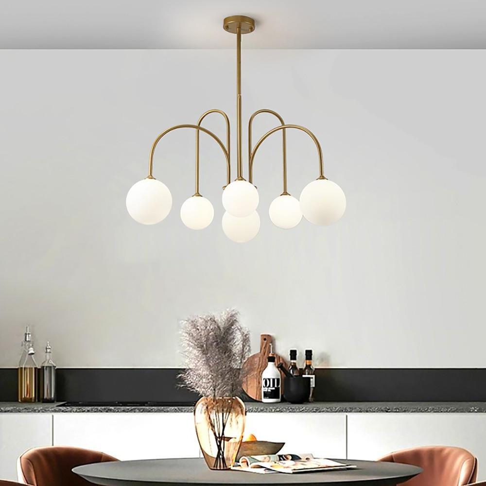 Sputnik Multi - light White Ball Glass Shade Pendant Lights Gold/Black Curved Linear Chandelier