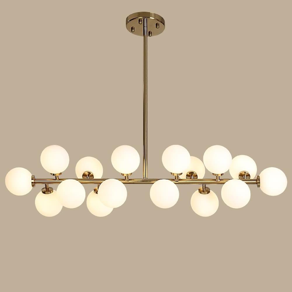 Modern Gold Kitchen Island Light - 16 - Light Linear Iron & Global Glass Ceiling Lights Fixture | 48W, 110V, Hardwired, Indoor