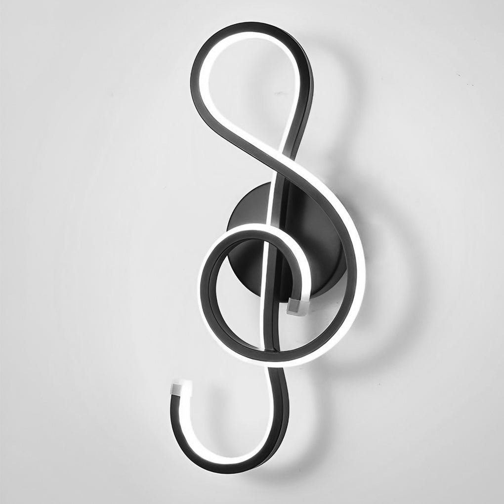Musical note wall light displayed on a white wall, showcasing elegant treble clef design.