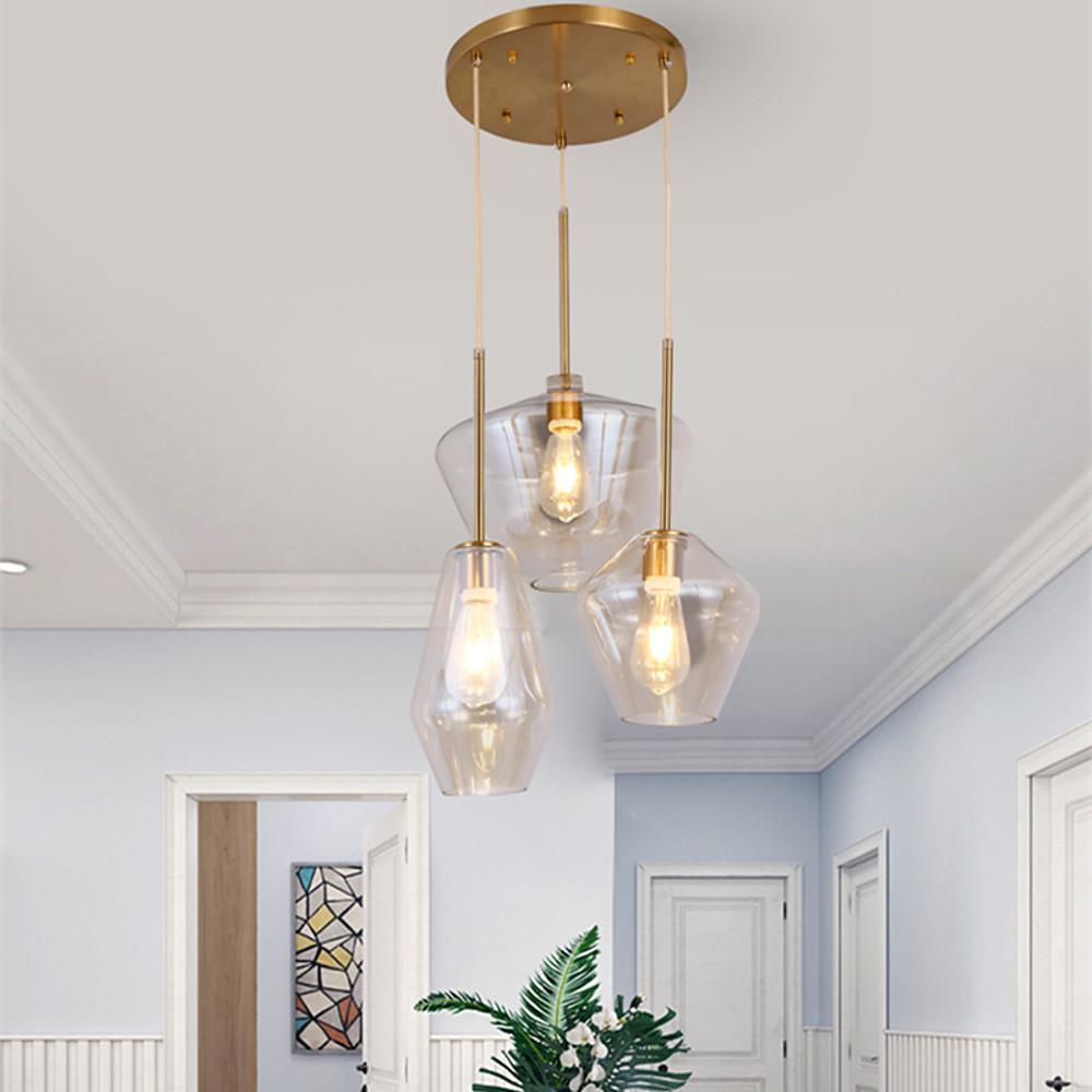 3 - light Creative Glass LED Retro Pendant Lights Kitchen Island Lighting