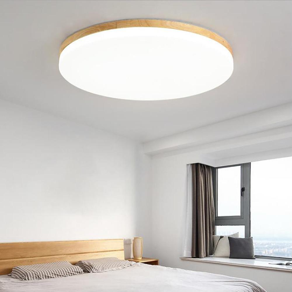 Circular Minimalist Flush Mount Dining Room Light Wood Acrylic LED Ceiling Lights