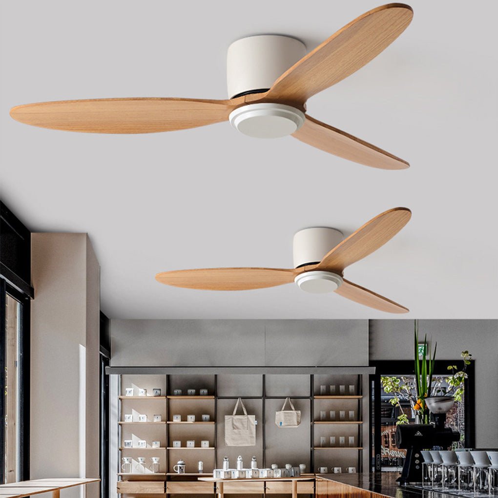 Natural wood ceiling fan with light LED combines modern Nordic design and quiet operation for living rooms and bedrooms.