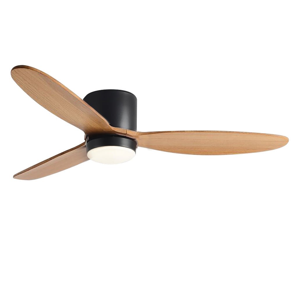 Natural wood ceiling fan with light LED provides efficient airflow, quiet operation, and sleek Scandinavian-inspired design.