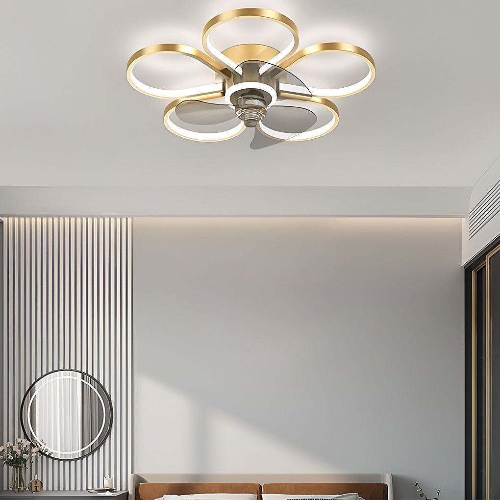 Nordic Flower Ceiling Fan Light Dimmable LED Flush Mount Ceiling Fan Lamp - Dazuma
