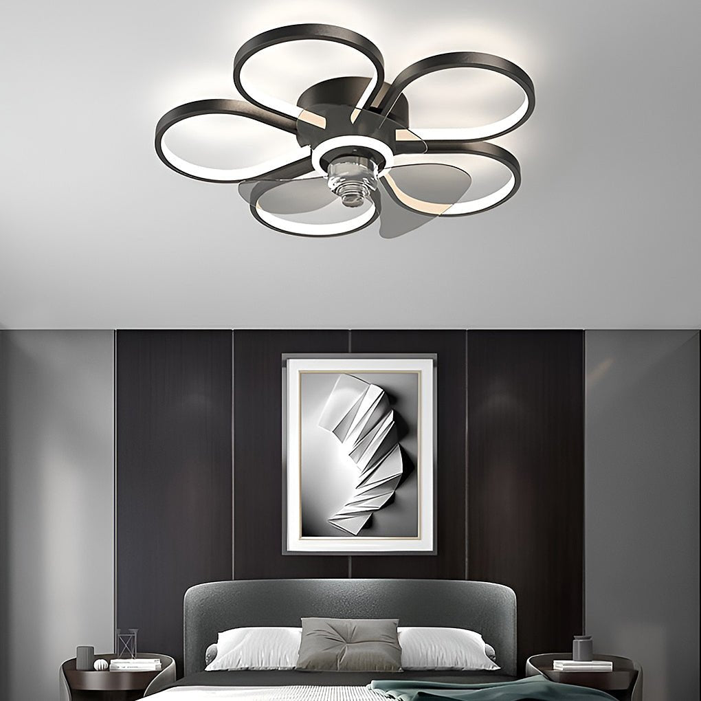 Becailyer Modern Ceiling Fan with Lights, 27in 50W Led Dimmable Creative  Flower Shape Flush Mount Ceiling Fan Lamp 3 Color Temperature,6 Gear Wind