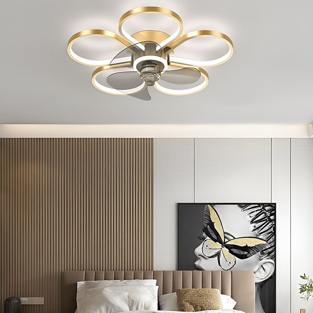 Nordic Flower Ceiling Fan Light Dimmable LED Flush Mount Ceiling Fan Lamp - Dazuma