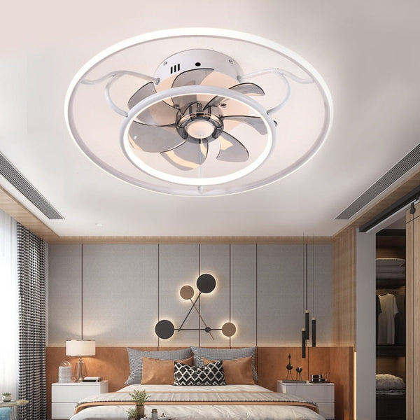 16'' Circular Dimmable LED Modern Ceiling Fan Light Chandelier with Fan  Flush Mount Ceiling Fan for Bedroom Dining Room – Dazuma