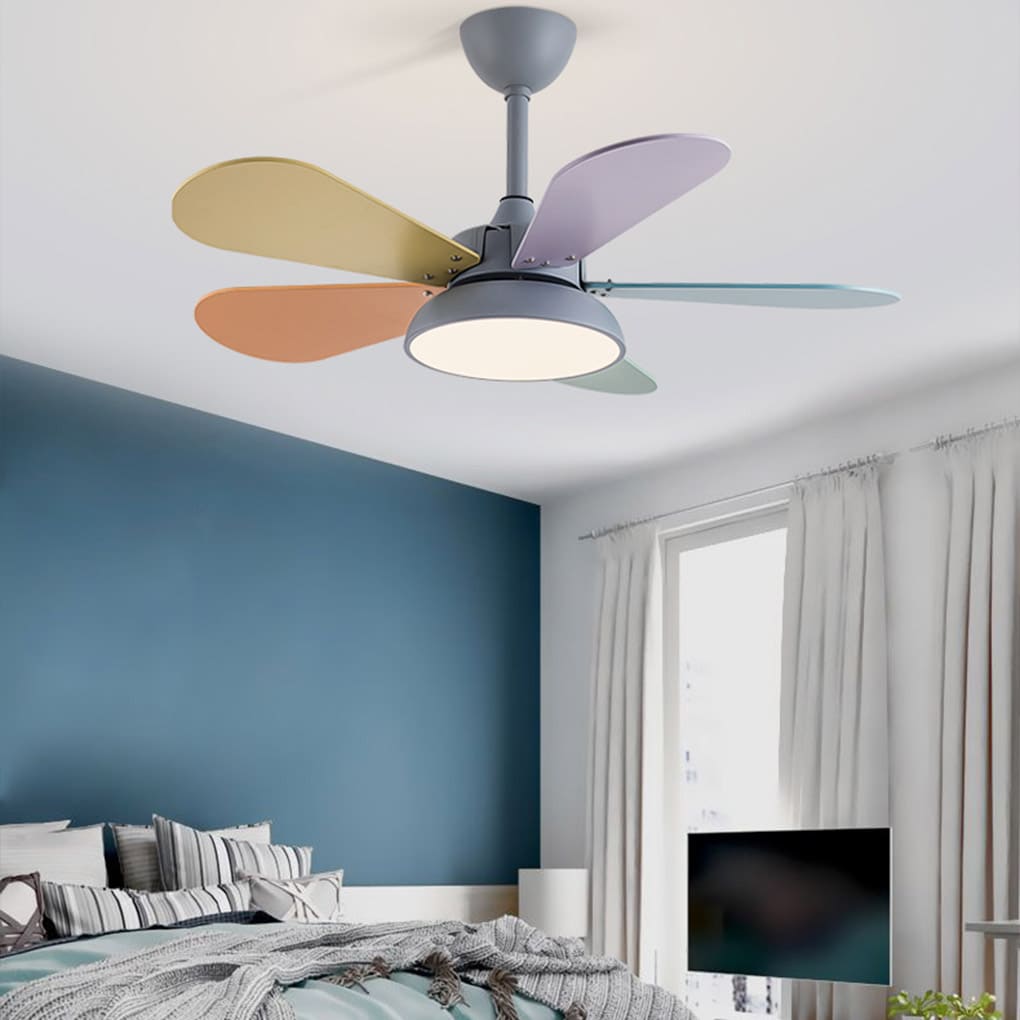 Nordic Frequency Conversion Cartoon Reversible Noiseless Kids Ceiling Fan with Lights - Dazuma