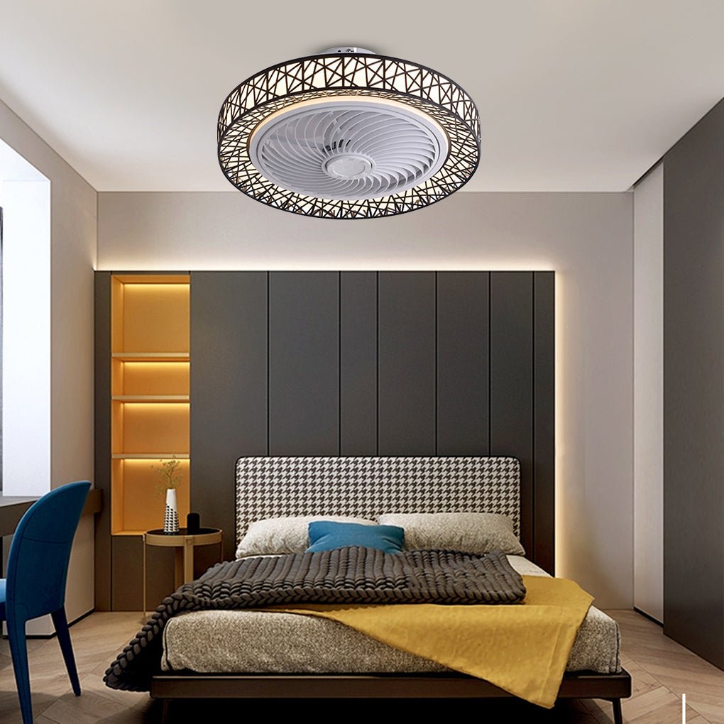 Nordic Hollow Minimalist Three - color Dimming Integrated Bladeless Ceiling Fan Lamp