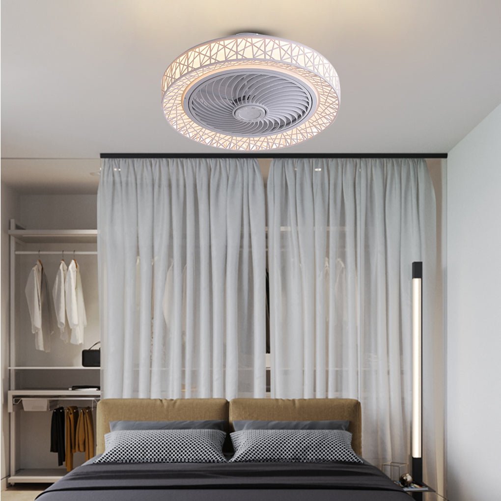 Nordic Hollow Minimalist Three-color Dimming Integrated Ceiling Fan Lamp - Dazuma