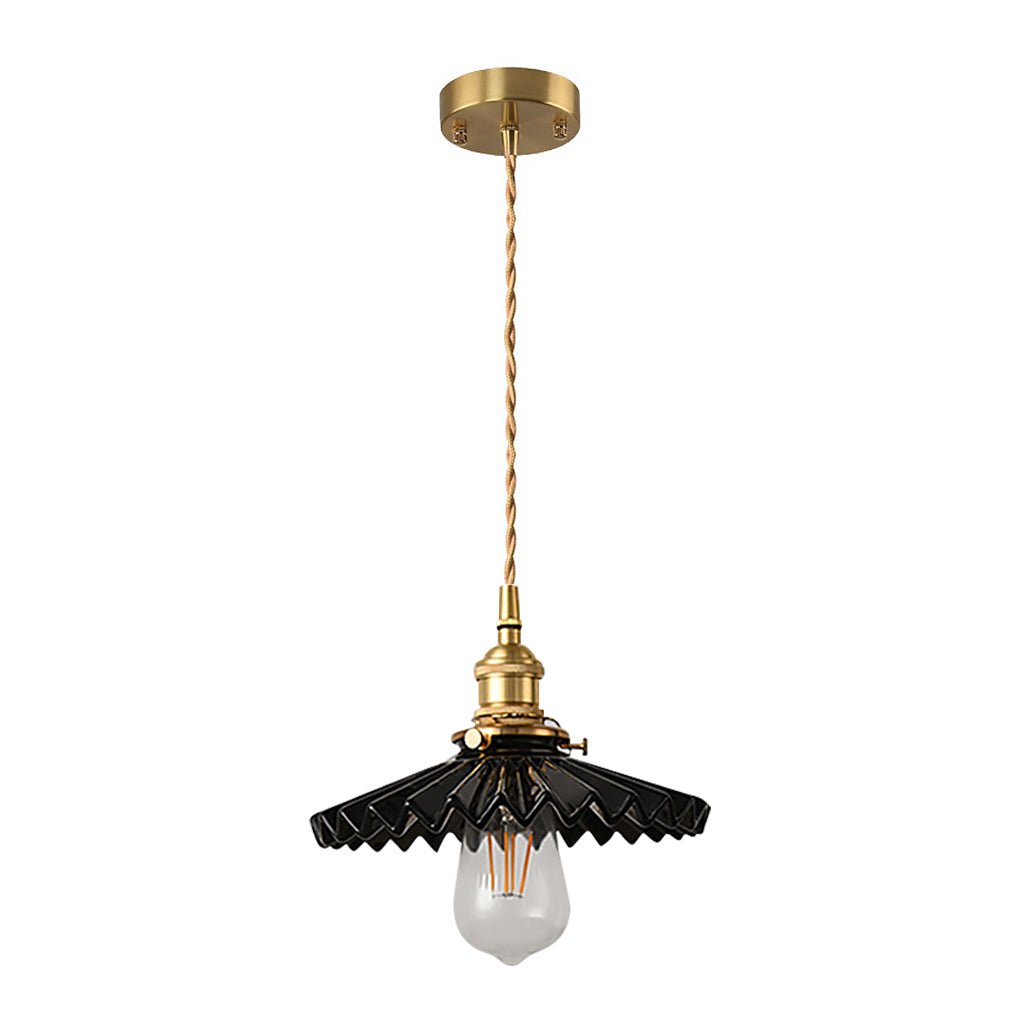 Nordic Vintage Ceramic Pleated Design Brass LED Pendent Lighting for Bedside Dining - table