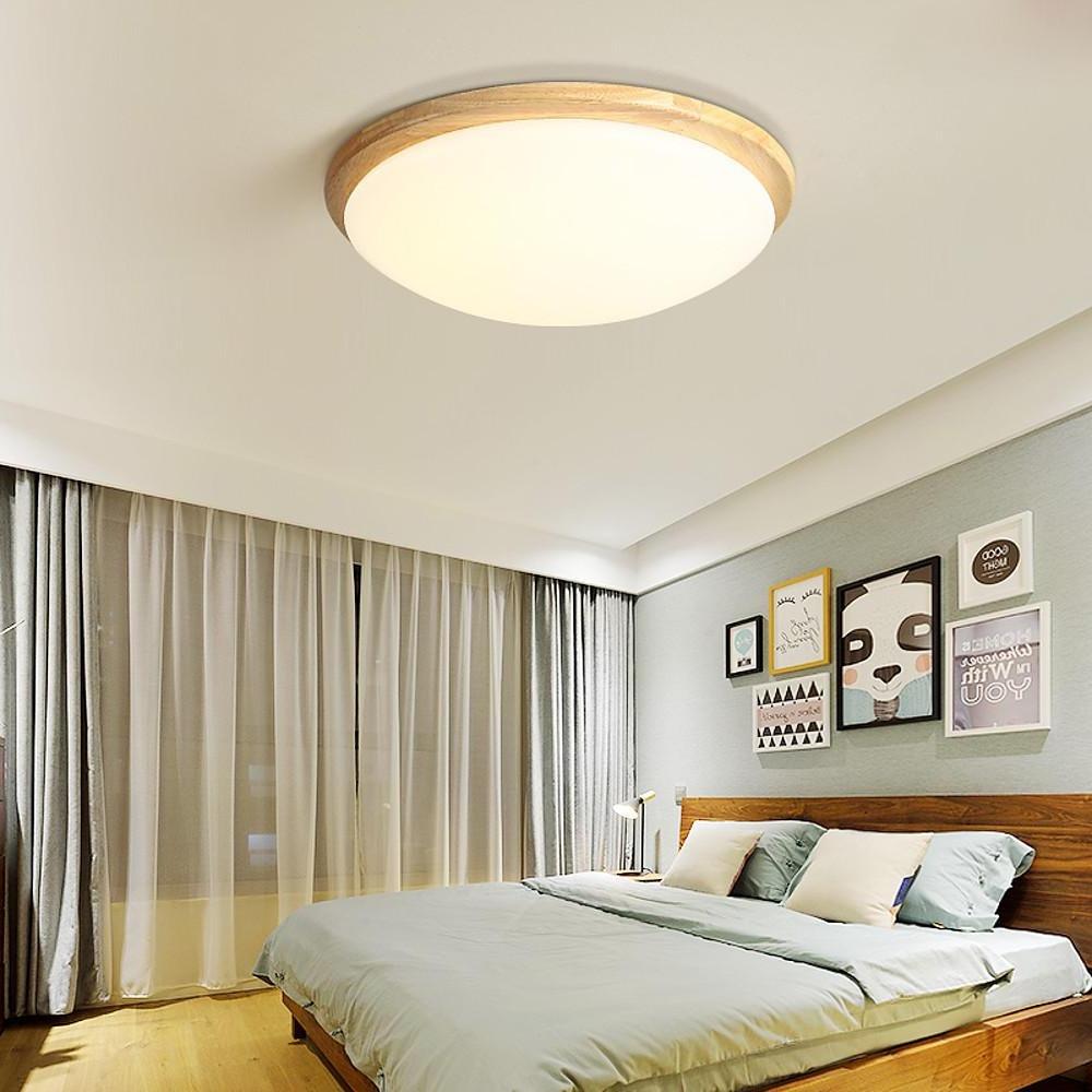 14'' LED 1-Light Dimmable Flush Mount Lights Nordic Style LED Wood Bamboo PVC Dimmable Ceiling Lights-dazuma