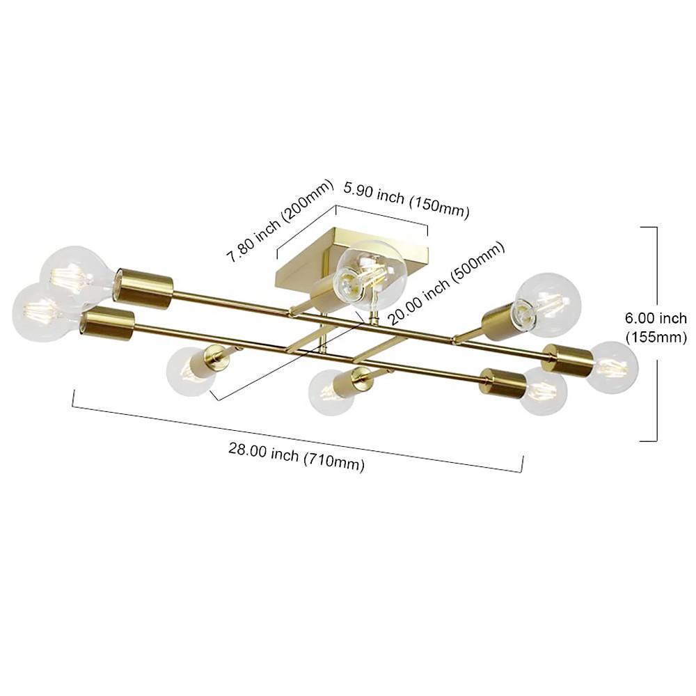 8 - Light Antique Brass Vintage LED Semi Flush Mount Ceiling Light