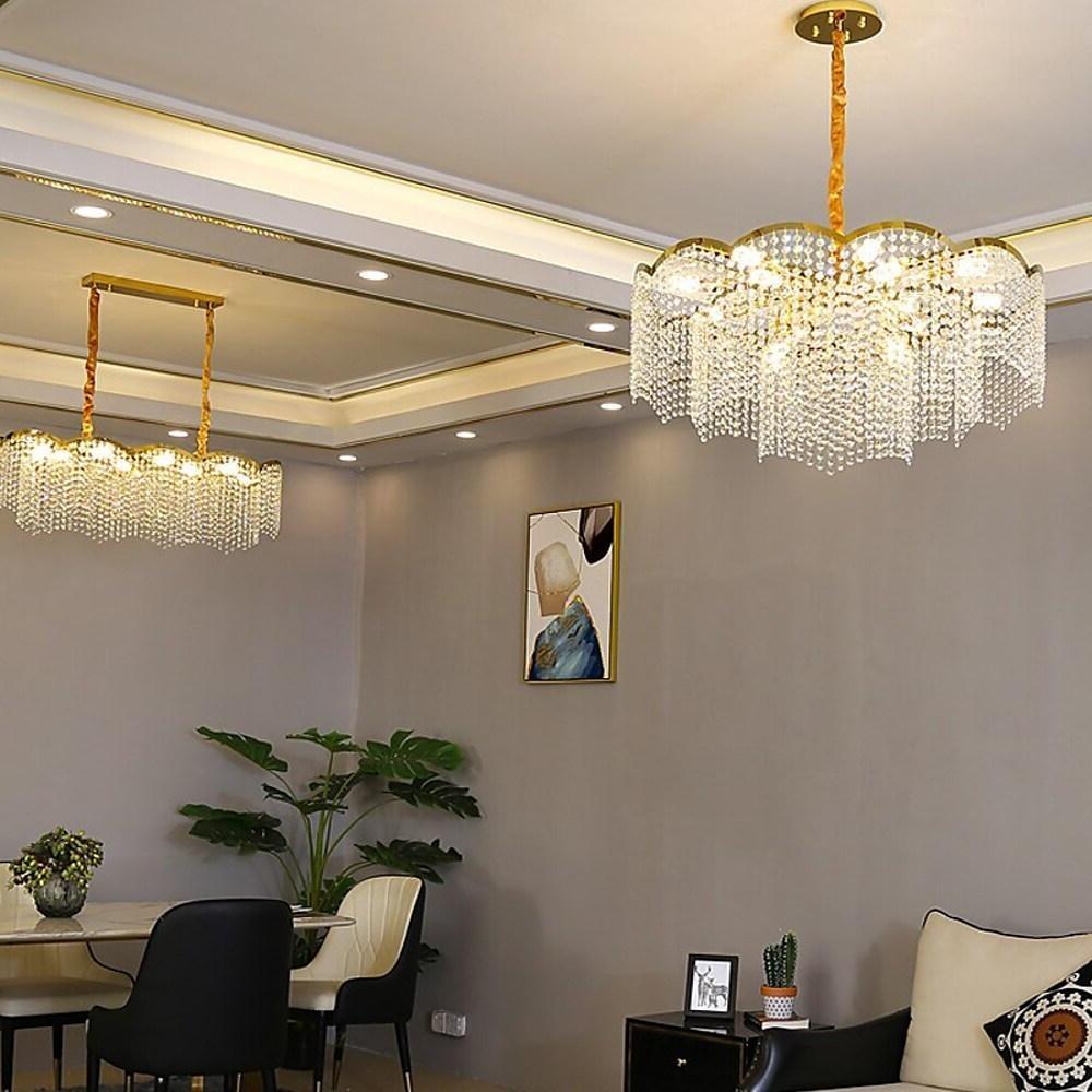24'' LED 12 Bulbs 8-Light Lantern Desgin Chandelier Modern Stainless Steel Crystal Chandeliers