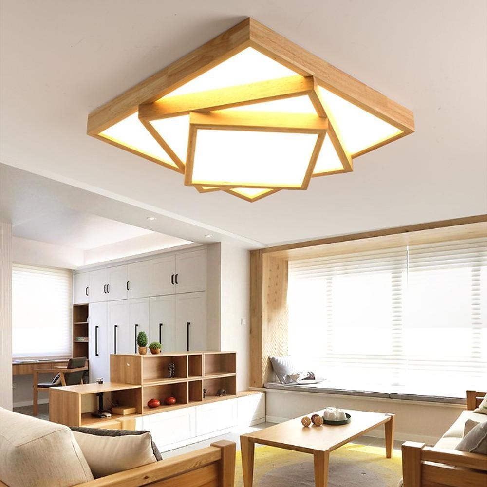 19'' LED 1-Light Dimmable Flush Mount Lights Nordic Style Modern Wood Bamboo Plastic Dimmable Ceiling Lights-dazuma
