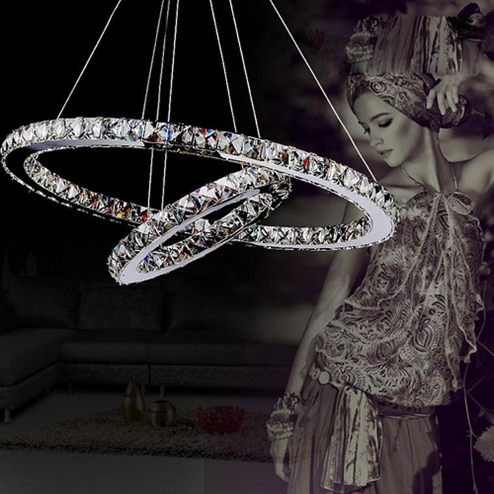2 - Ring Encrusted Crystal Chandelier Light Living Room Light Fixtures with Uplight Bulb