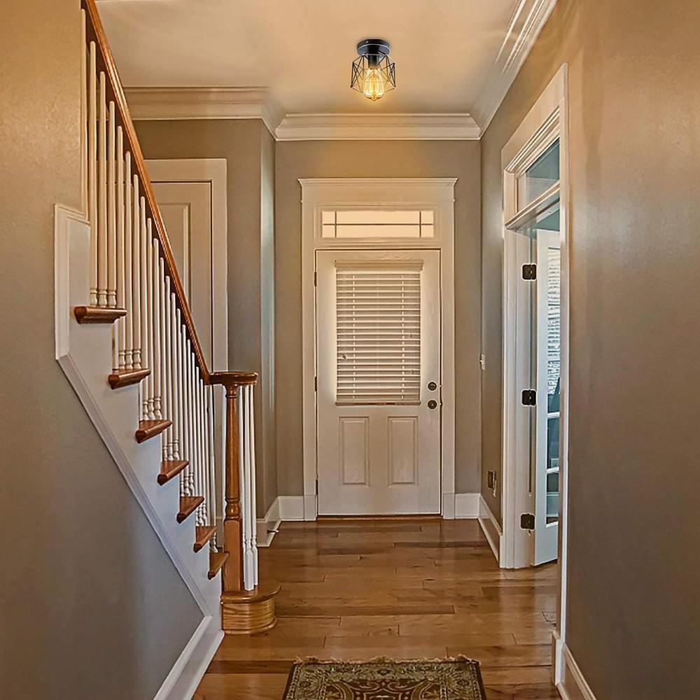 Wire Frame Lantern Outdoor Semi - Flush Mount Light Traditional LED Ceiling Light