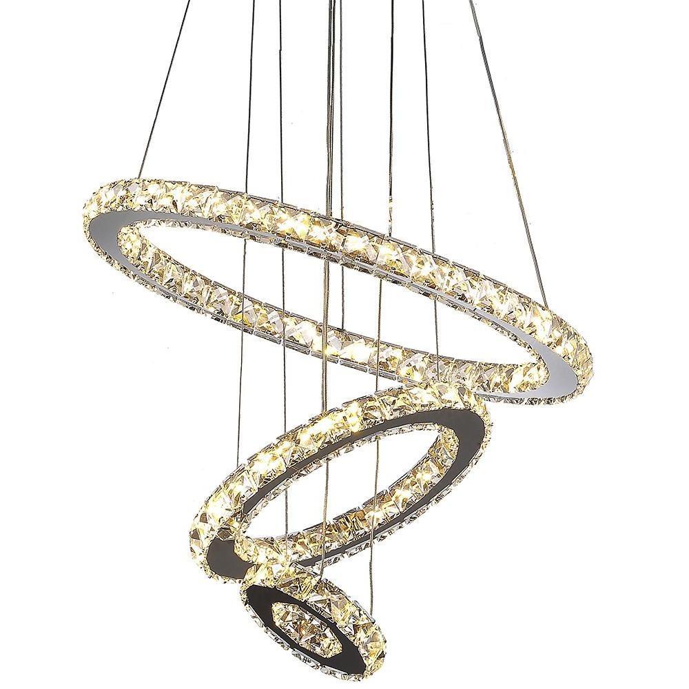 3 - Ring Adjustable Circles Tiered Crystal Bling Hanging Modern Chandeliers