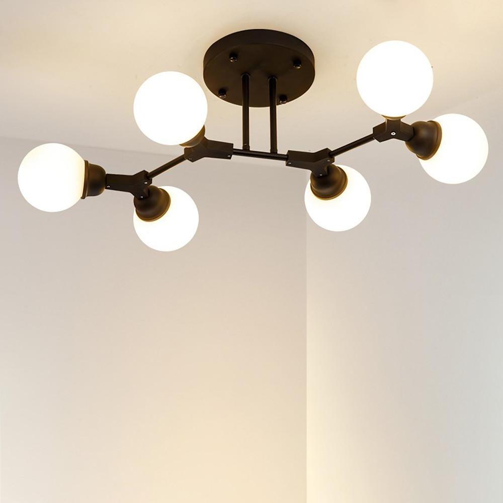 Linear Sputnik Semi - Flush Mount Light with 6 White Opal Glass Shades 31'' Dia