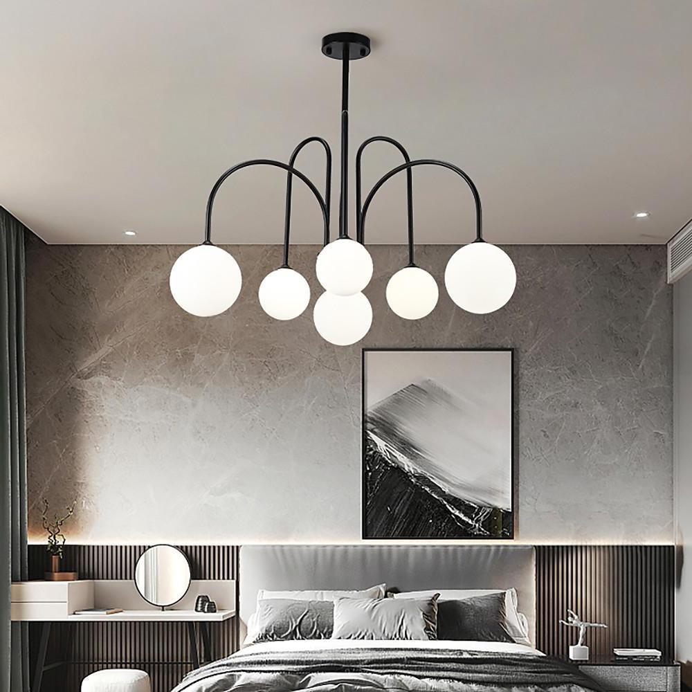 Sputnik Multi - light White Ball Glass Shade Pendant Lights Gold/Black Curved Linear Chandelier