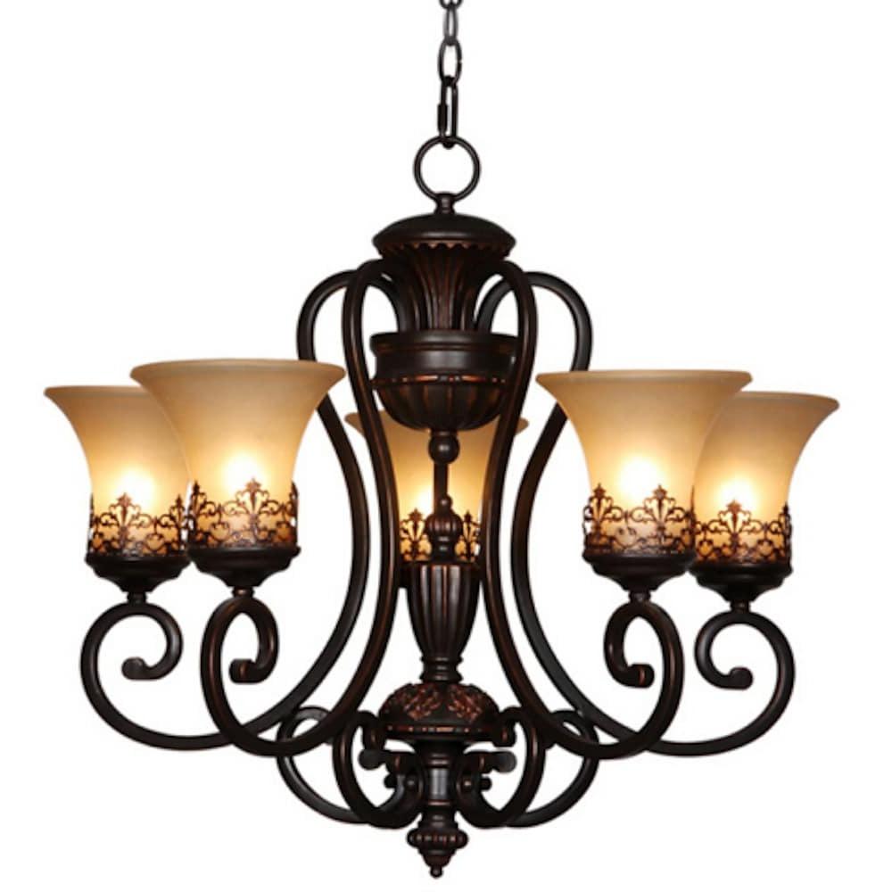 5 - light Bending Metal Bar Upside Down Glass Shade Vintage Chandelier Ceiling Light