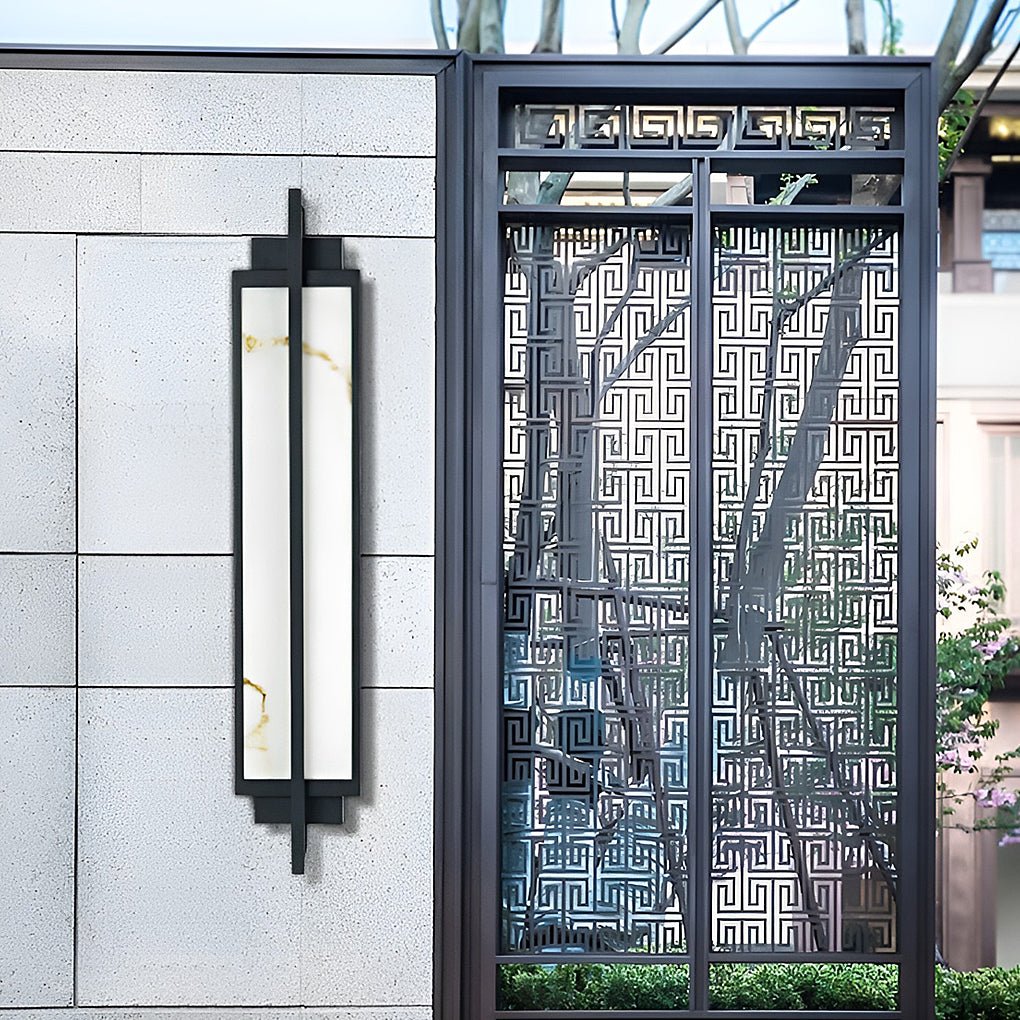 Outdoor alabaster wall sconces modern black linear light delivers soft, comfortable illumination for modern architectural exteriors.
