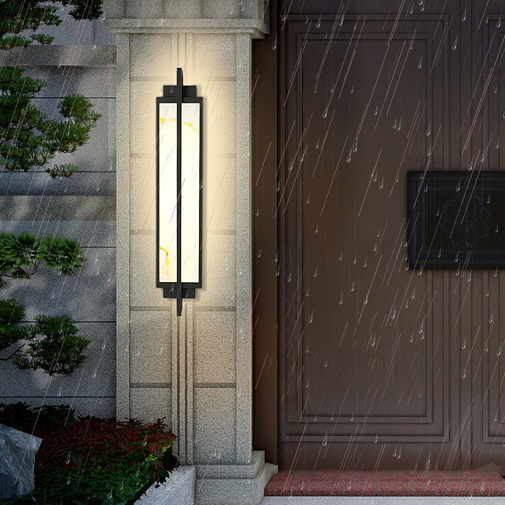 Outdoor alabaster wall sconces modern black linear light features a minimalist design that complements contemporary outdoor décor.