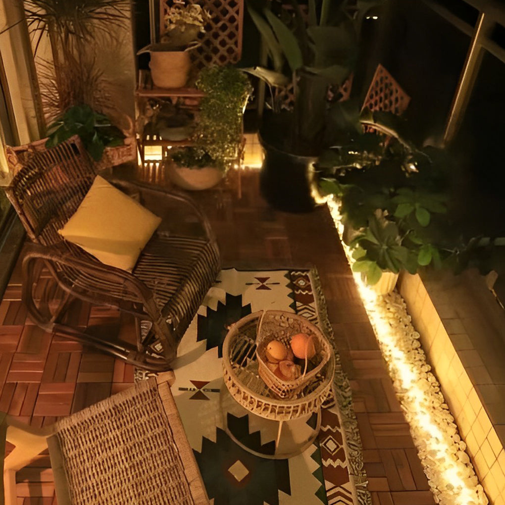 Outdoor embedded LED light strips with a close-up of the circular light pattern.