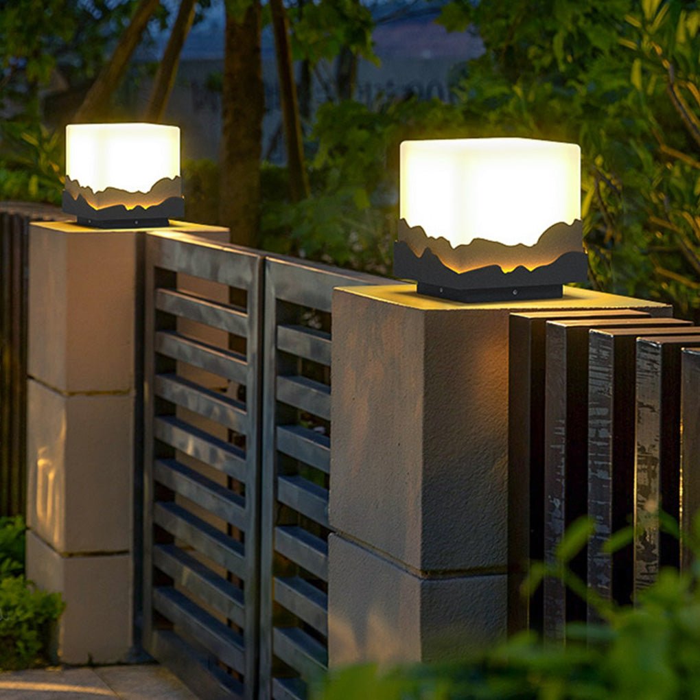 Outdoor Fence Post Light Solar Waterproof LED Mountains Peaks Landscape Decorative Lighting - Dazuma