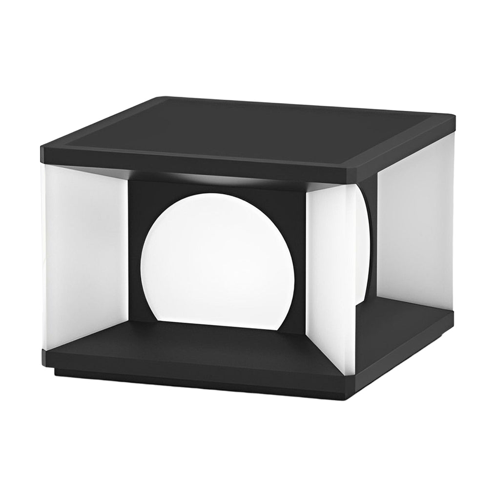 Outdoor pillar light with top view highlighting the light source.