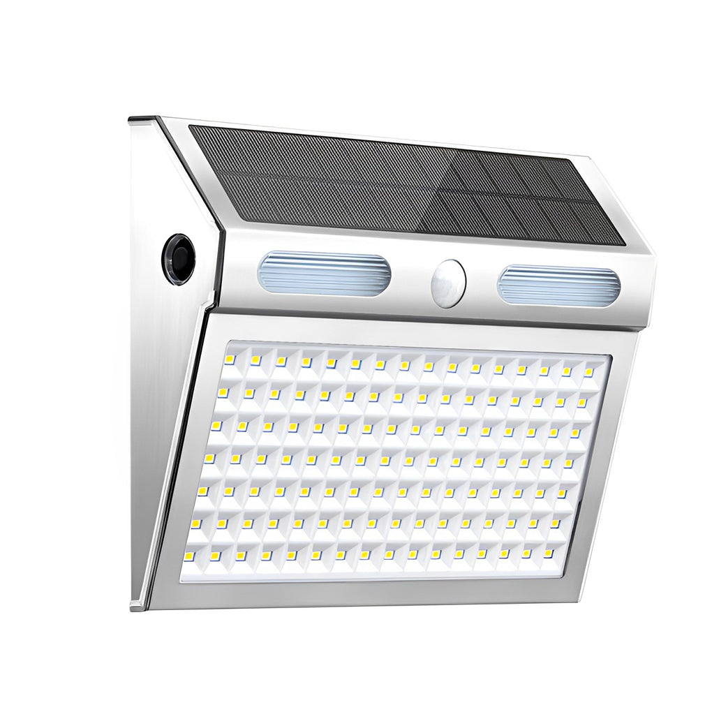 Outdoor solar wall light with motion sensor dimensions, side view with height and width details.