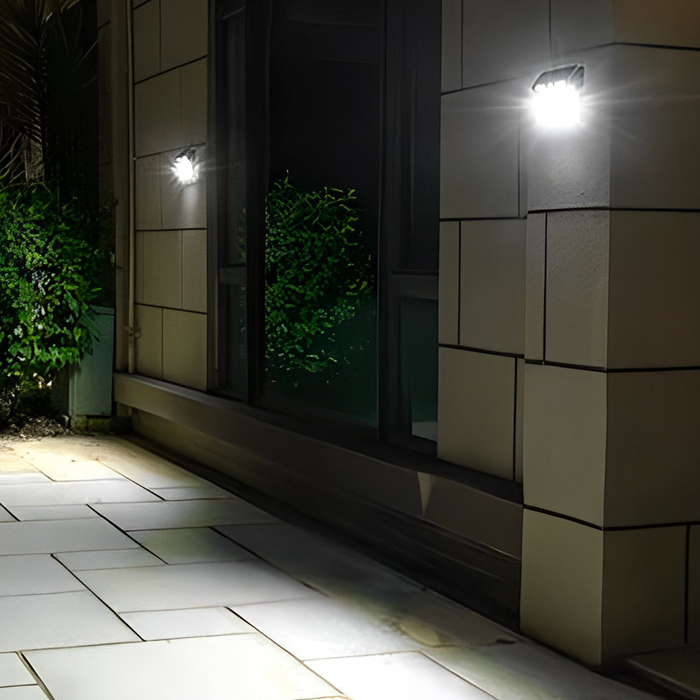 Outdoor solar wall light with motion sensor illuminating a patio area with bright, secure glow.
