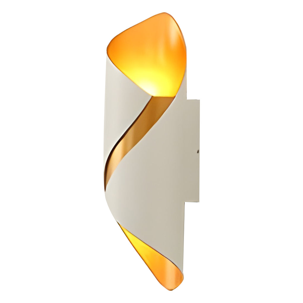 Outdoor up down wall light with white and gold finish, isolated on white background.