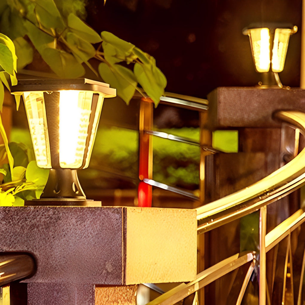 Outdoor waterproof post lamp illuminating a contemporary outdoor space with minimalist design.