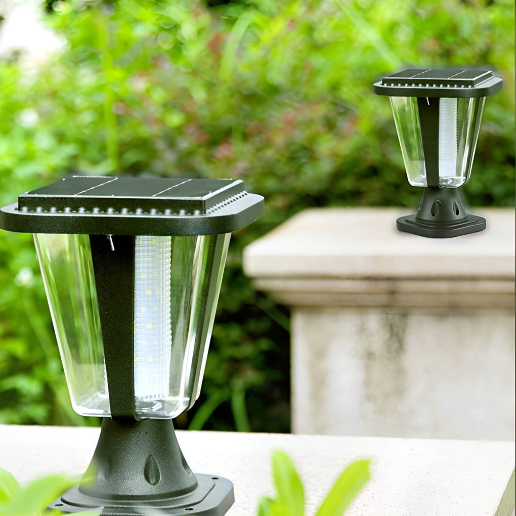 Outdoor waterproof post lamp enhancing a modern driveway with sleek, durable design.