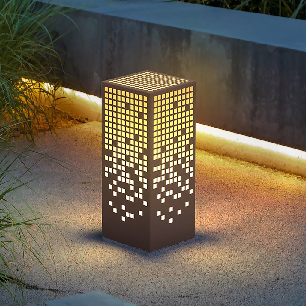 High - End Stainless Steel Outdoor LED Light with Unique Square Pattern for Elegant Bollard Lights