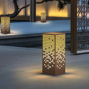High - End Stainless Steel Outdoor LED Light with Unique Square Pattern for Elegant Bollard Lights