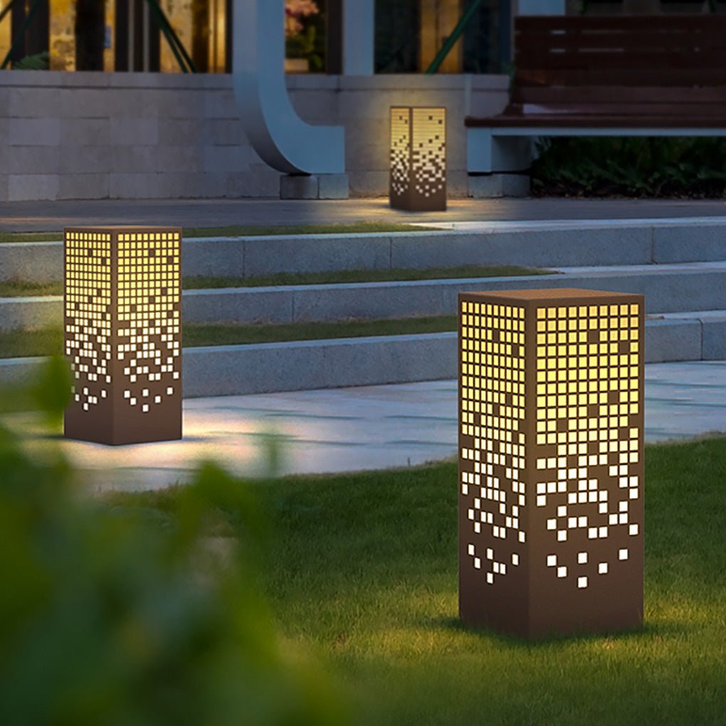 High - End Stainless Steel Outdoor LED Light with Unique Square Pattern for Elegant Bollard Lights