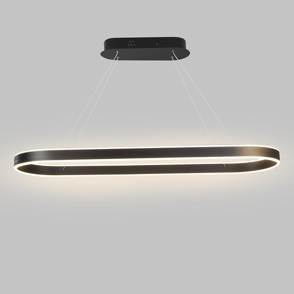 Black oval LED pendant light isolated on gray background with clean modern design.