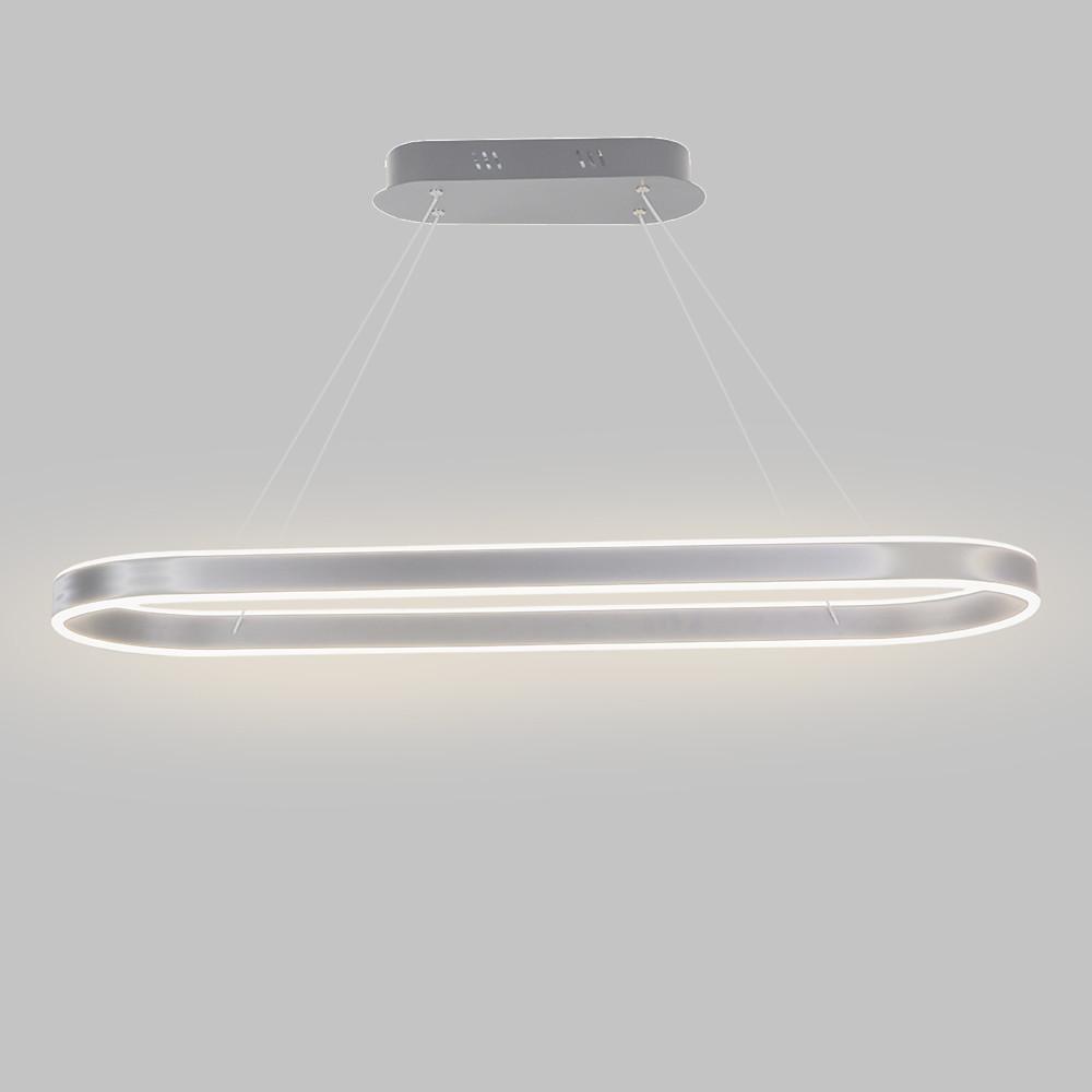 White oval LED pendant light isolated on a neutral background for product display.