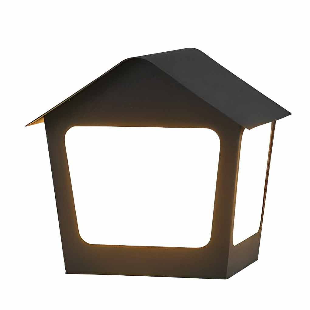 Patio pillar lights with close-up of the roof edge and texture.