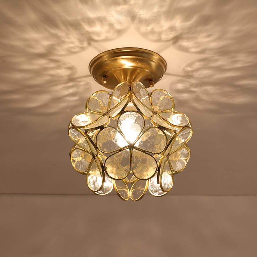 Petal shaped ceiling lights casting a gentle glow in a chic corridor.