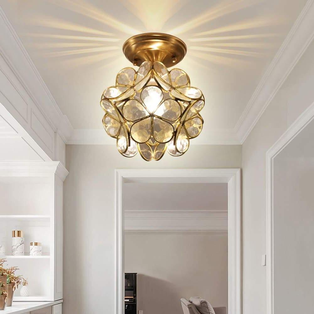 Petal shaped ceiling lights enhancing a stylish hallway with floral-inspired design.