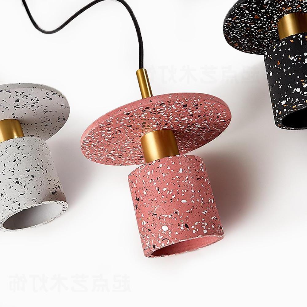 Terrazzo - Inspired Cement Cylinder LED Pendant Lights Modern Island Lighting