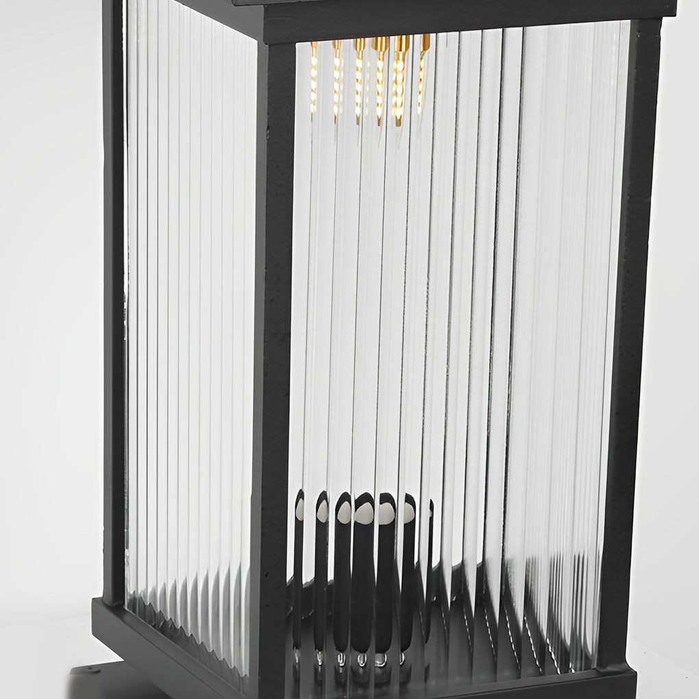Pillar solar light isolated on a neutral background, highlighting clean lines, vertical glass panels, and classic form.