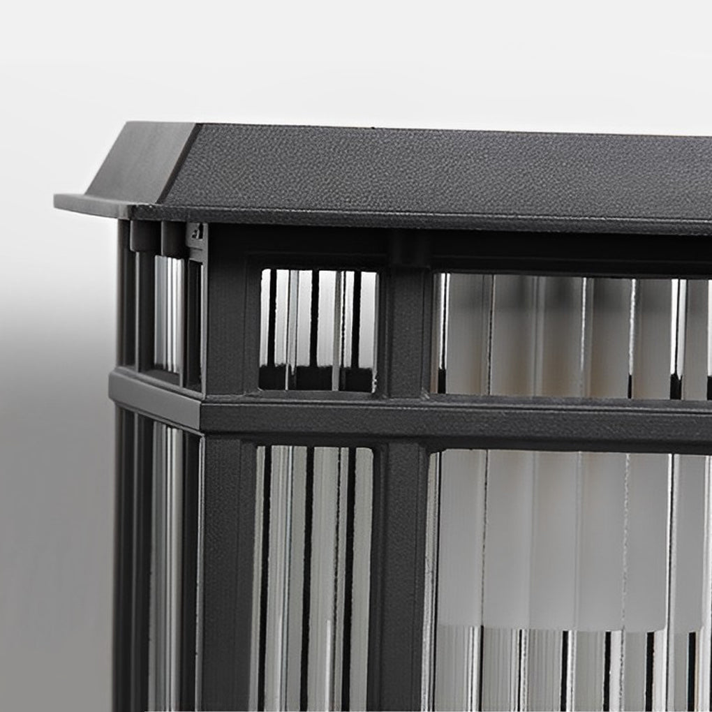Close-up of pillar solar light solar panel integrated into the top, designed for efficient outdoor energy collection.
